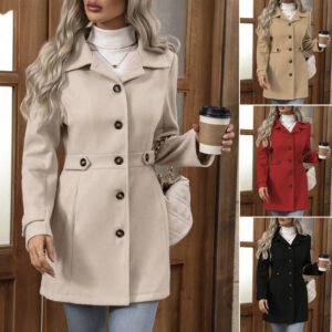 Mid-length Elegant Lapel Button Temperament Slim-fit Woolen Coat